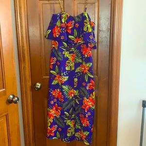 Lush Tropical Spaghetti Strap Slit Dress